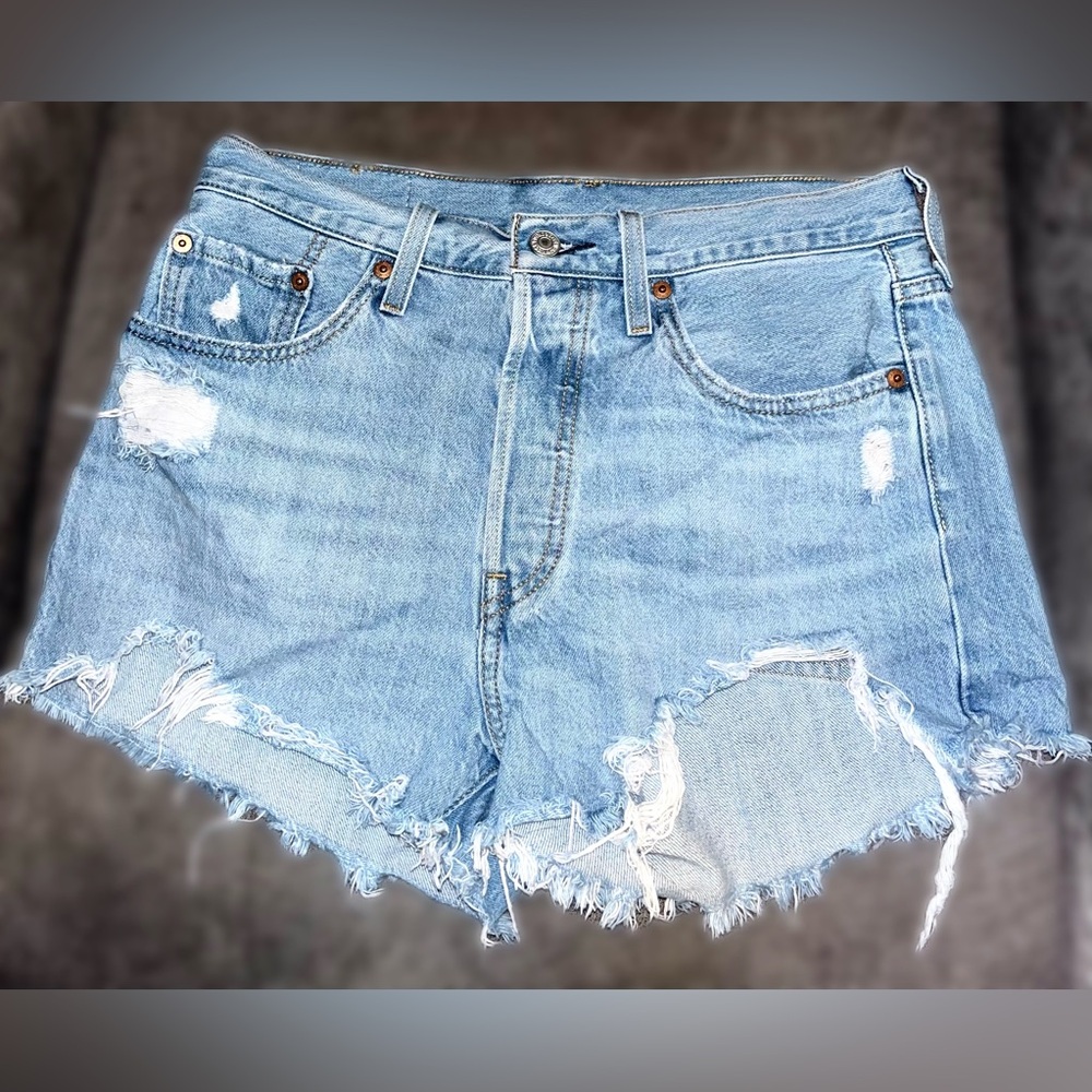 Levi's Blue Distressed Jean Shorts